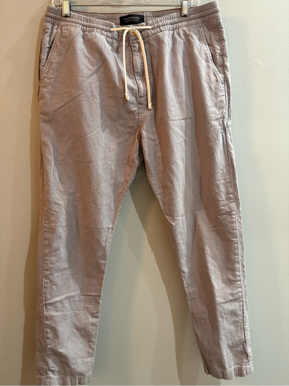 Scotch & Soda Men's Light Gray Cotton and  Linen-Blend Joggers Size 33/32